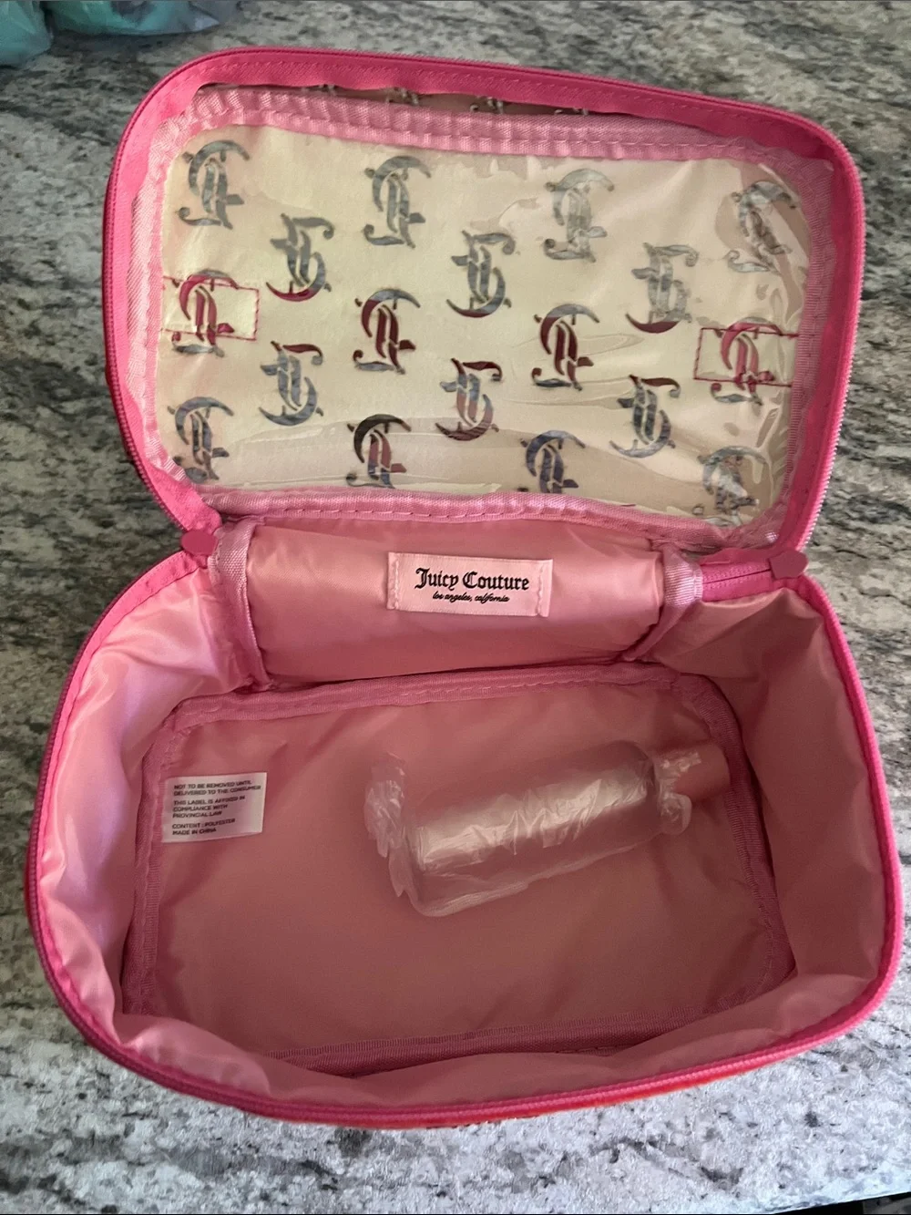Orange Red Pink Velvet Cosmetic Case with Hard Embossed Monogram NWT